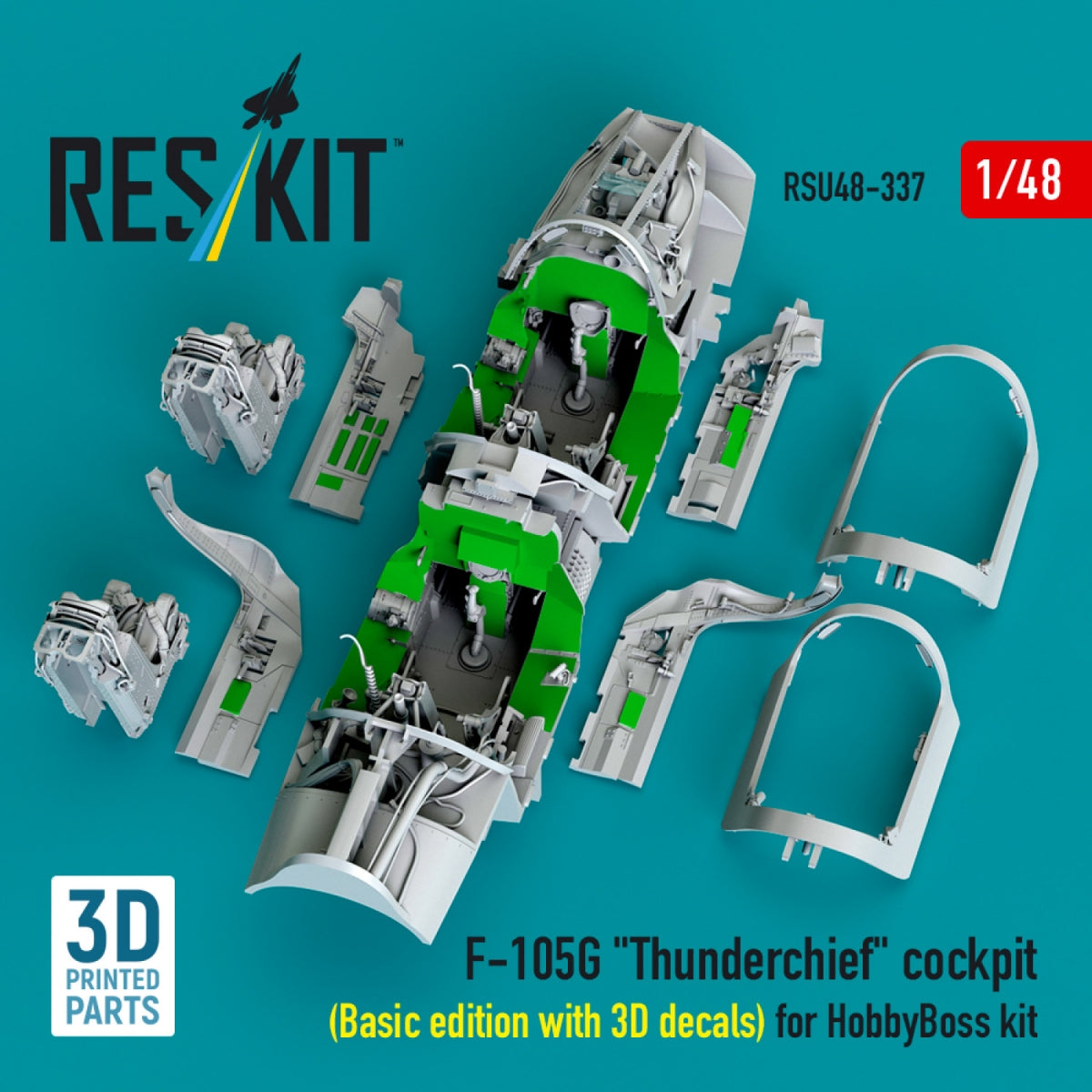 RESKIT RSU48-0337 Cockpit F-105G « Thunderchief » (Édition de base avec décalcomanies 3D) pour maquette HobbyBoss (Impression 3D) 1/48 – image 4