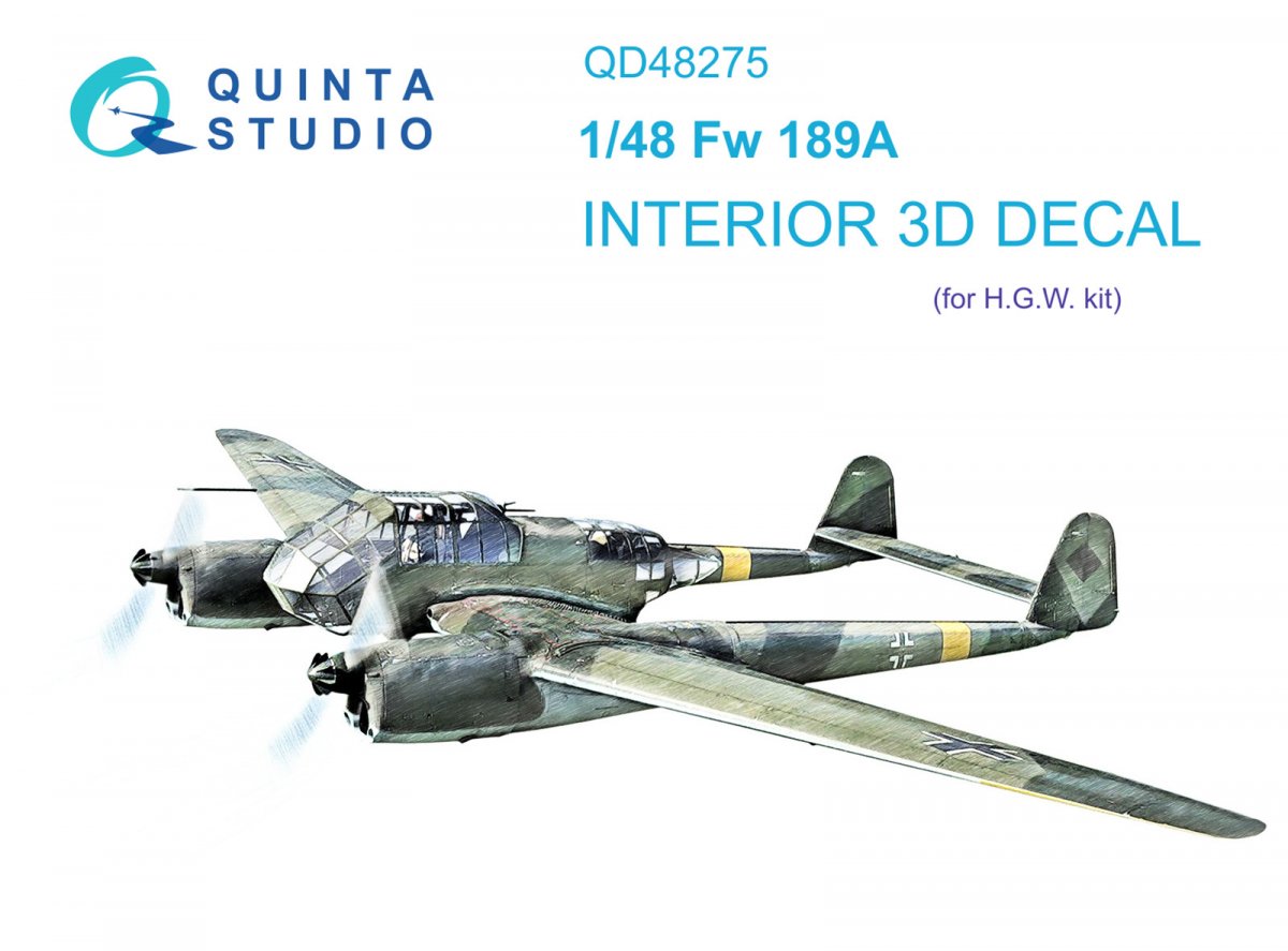 Intérieur imprimé en 3D et coloré sur papier décalcomanie Quinta Studio QD48275 Fw 189A (GWH) 1/48