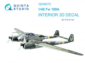 Intérieur imprimé en 3D et coloré sur papier décalcomanie Quinta Studio QD48275 Fw 189A (GWH) 1/48