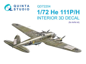 Quinta Studio QD72204 He 111 P/H 3D-Printed &amp;amp; coloured Interior on decal paper (Airfix) 1/72