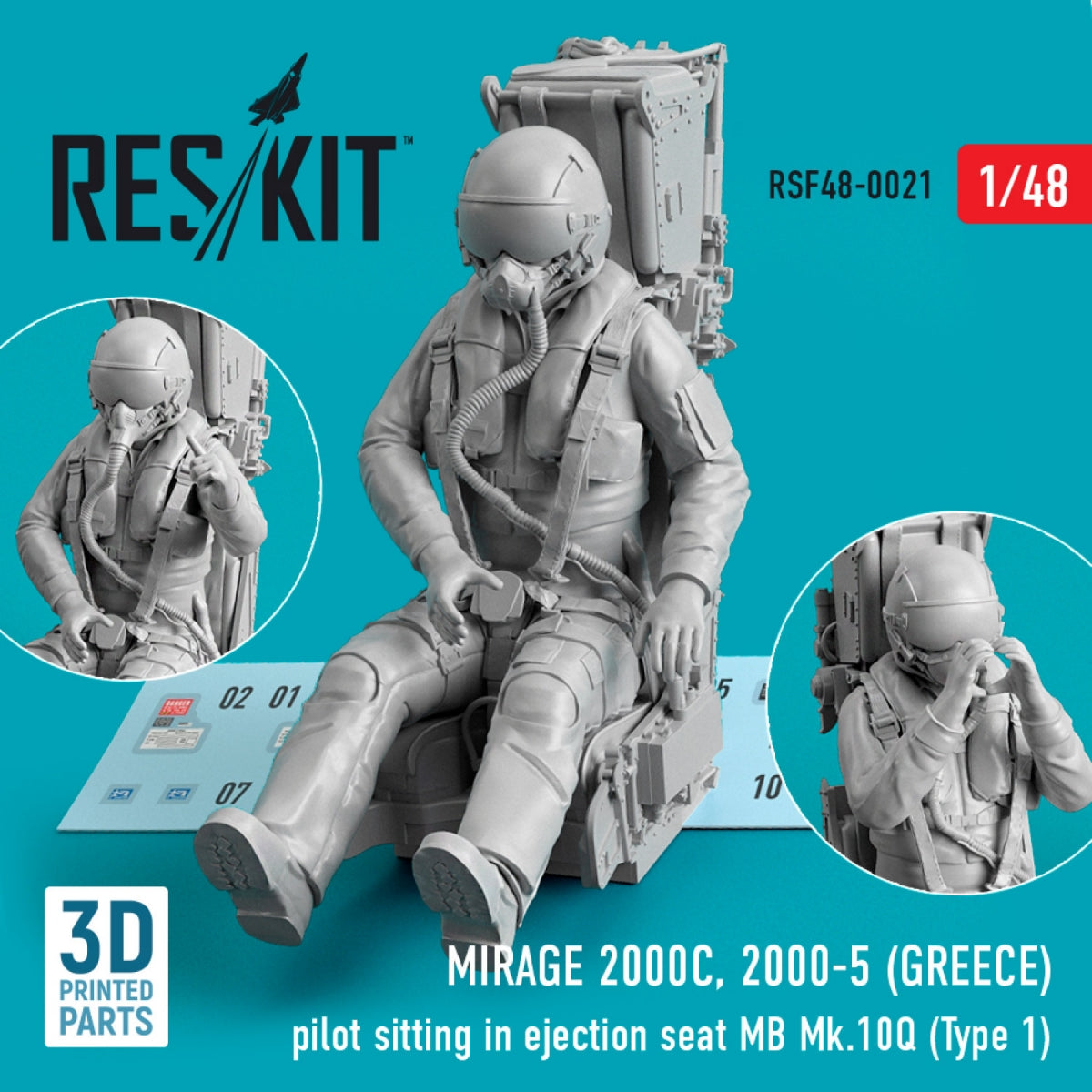 RESKIT RSF48-0021 MIRAGE 2000C, 2000-5 (GRÈCE) PILOTE ASSIS DANS UN SIÈGE ÉJECTABLE MB MK.10Q (TYPE 1) (IMPRIMÉ EN 3D) 1/48