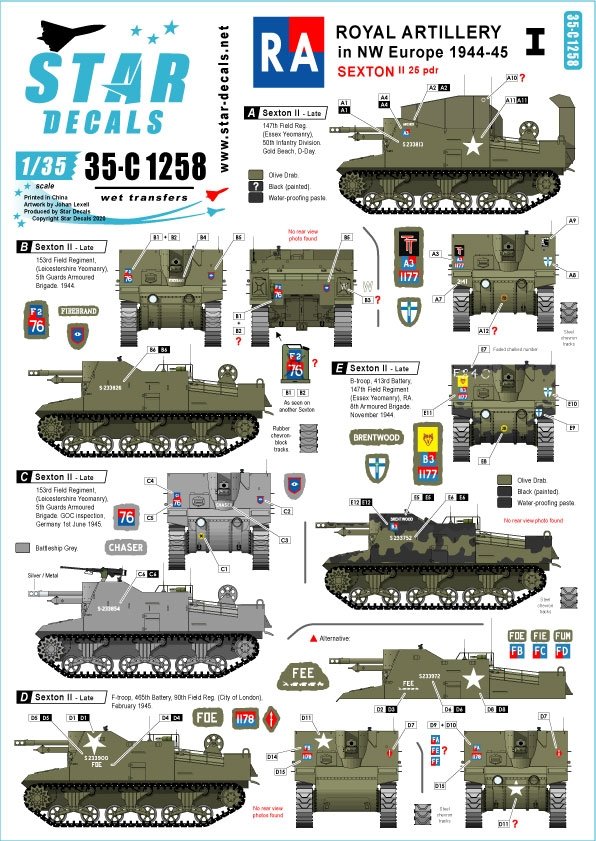 Star Decals 35-C1258 Artillerie royale n° 1 1/35