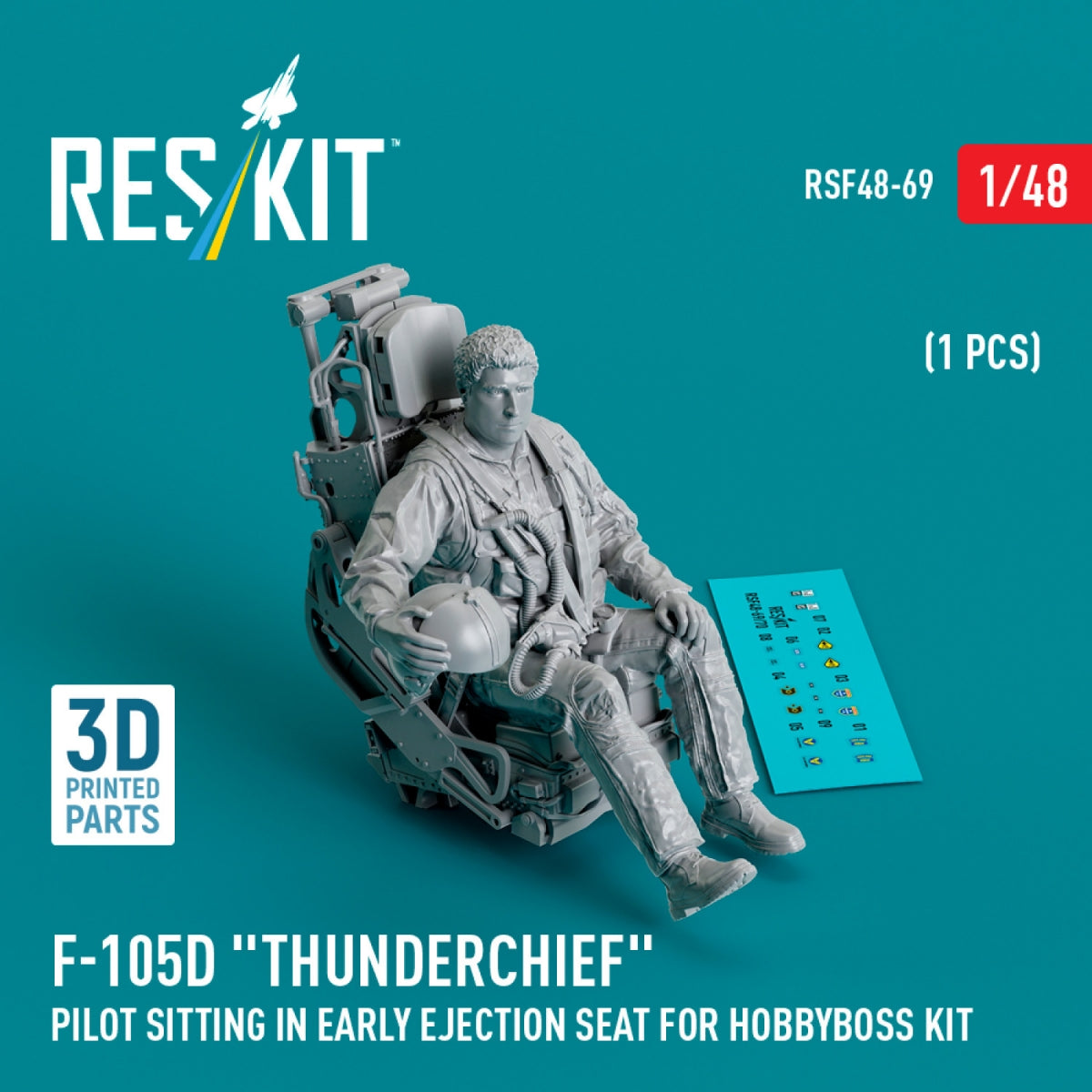 RESKIT RSF48-0069 Pilote de F-105D « Thunderchief » assis dans un siège éjectable (première version) pour maquette HobbyBoss (1 pièce) (Impression 3D) 1/48