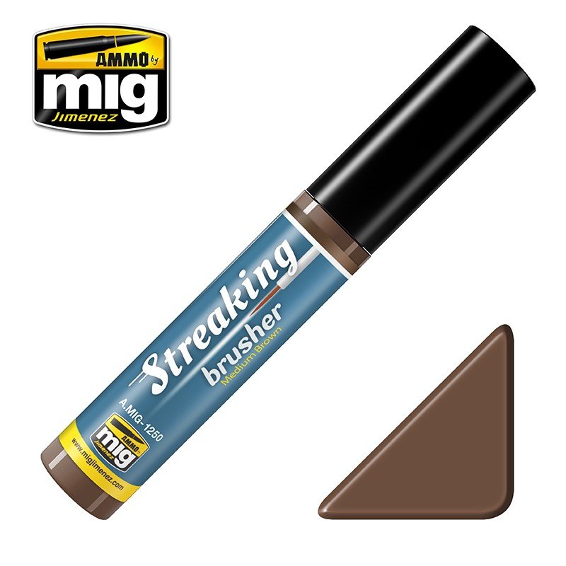 AMMO of Mig Jimenez 1250 Streaking Brusher Medium Brown