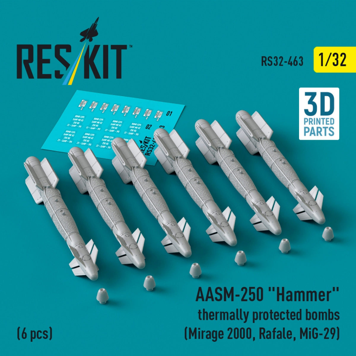RESKIT RS32-0463 AASM-250 « Hammer » Bombes à protection thermique (6 pièces) (Impression 3D) 1/32