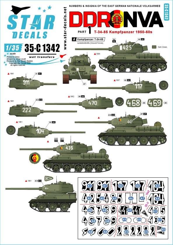 Star Decals 35-C1342 DDR - NVA 1. Numéros et insignes de la Nationale Volksarmee est-allemande 1/35