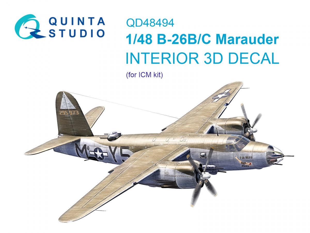 Quinta Studio QD48494 B-26B/C Marauder Intérieur coloré imprimé en 3D sur papier décalcomanie (ICM) 1/48