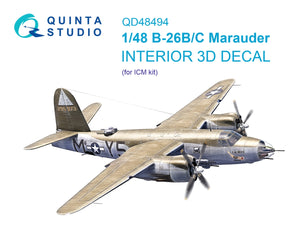 Quinta Studio QD48494 B-26B/C Marauder Intérieur coloré imprimé en 3D sur papier décalcomanie (ICM) 1/48