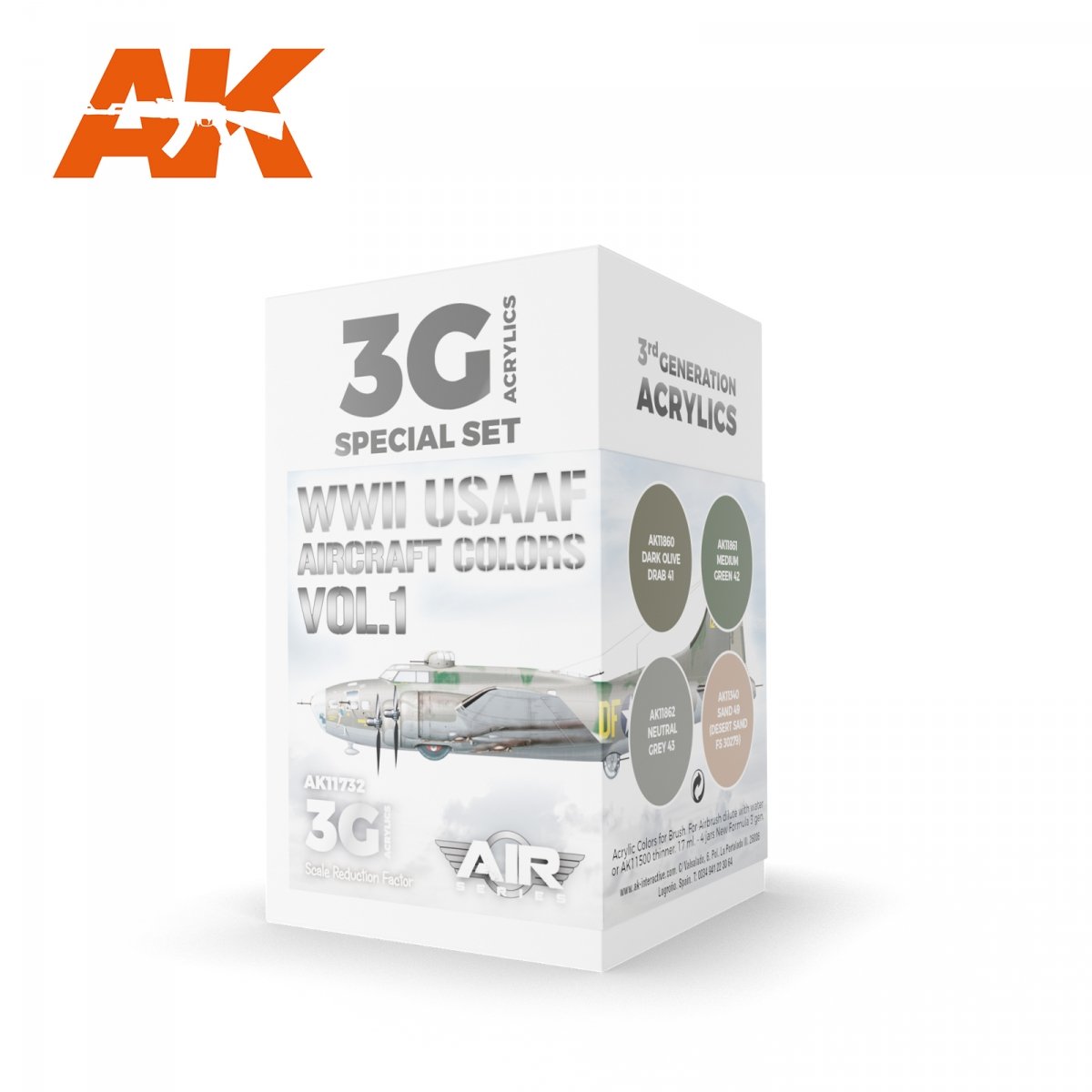 AK Interactive AK11732 Couleurs des avions de l&amp;#39;USAAF de la Seconde Guerre mondiale, vol. 1, 3 x 17 ml