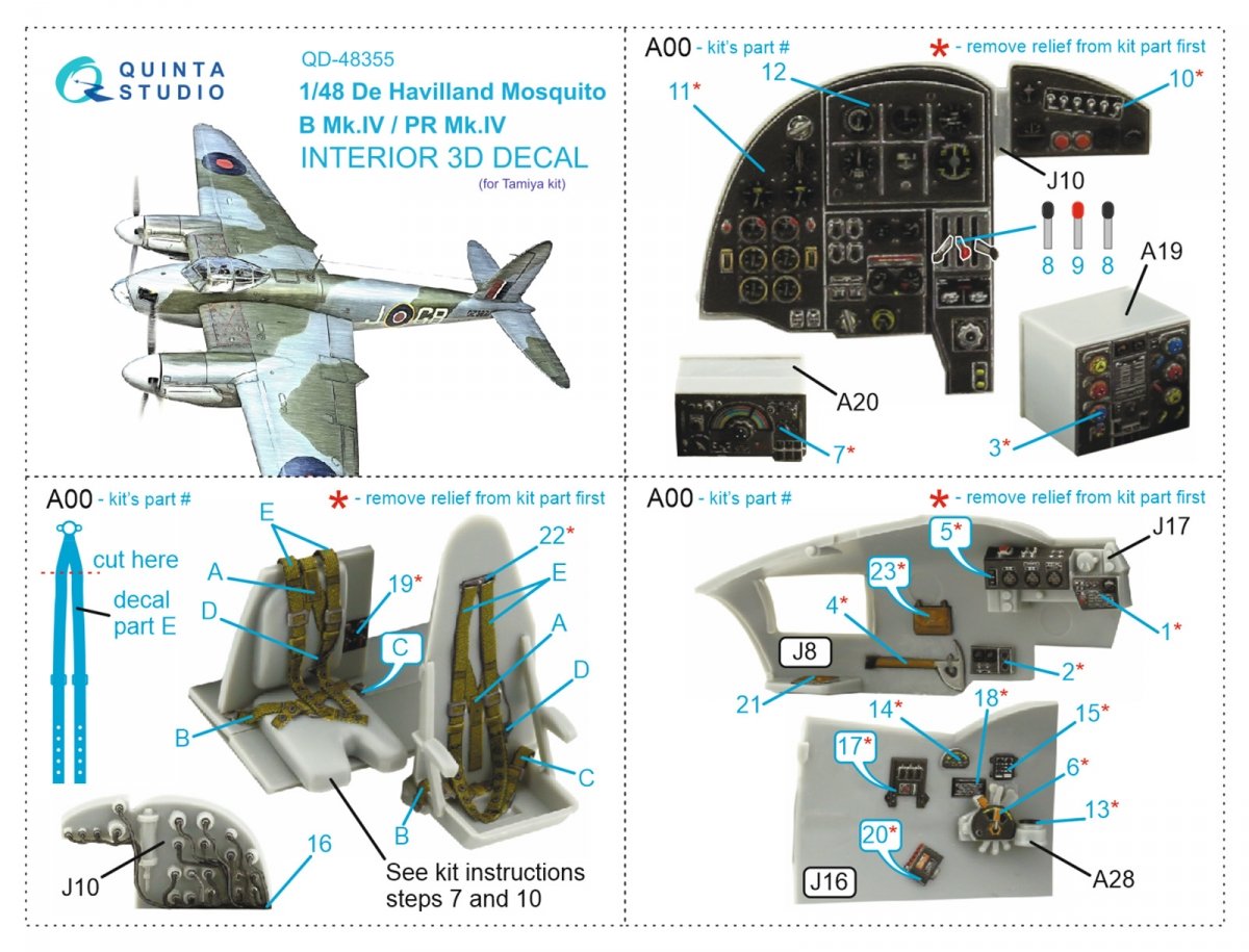 Intérieur imprimé en 3D et coloré sur papier décalcomanie Quinta Studio QD48355 DH Mosquito B Mk.IV/PR Mk.IV (Tamiya) 1/48 – image 7