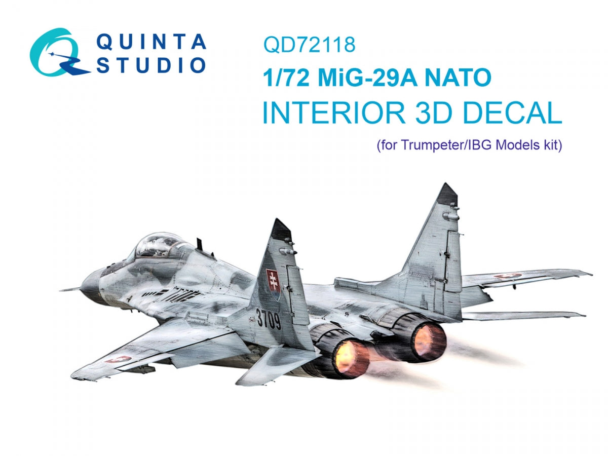 Intérieur coloré imprimé en 3D sur papier décalcomanie pour MiG-29A (OTAN) Quinta Studio QD72118 (Trumpeter/IBG Models) 1/72