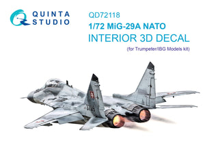 Intérieur coloré imprimé en 3D sur papier décalcomanie pour MiG-29A (OTAN) Quinta Studio QD72118 (Trumpeter/IBG Models) 1/72