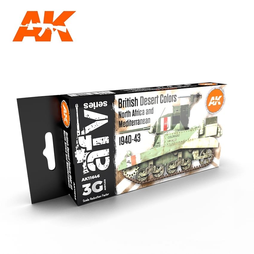 AK Interactive AK11646 3G COULEURS DU DÉSERT BRITANNIQUE AFRIQUE DU NORD ET MÉDITERRANÉENNE 1940-1943 6 x 17 ml