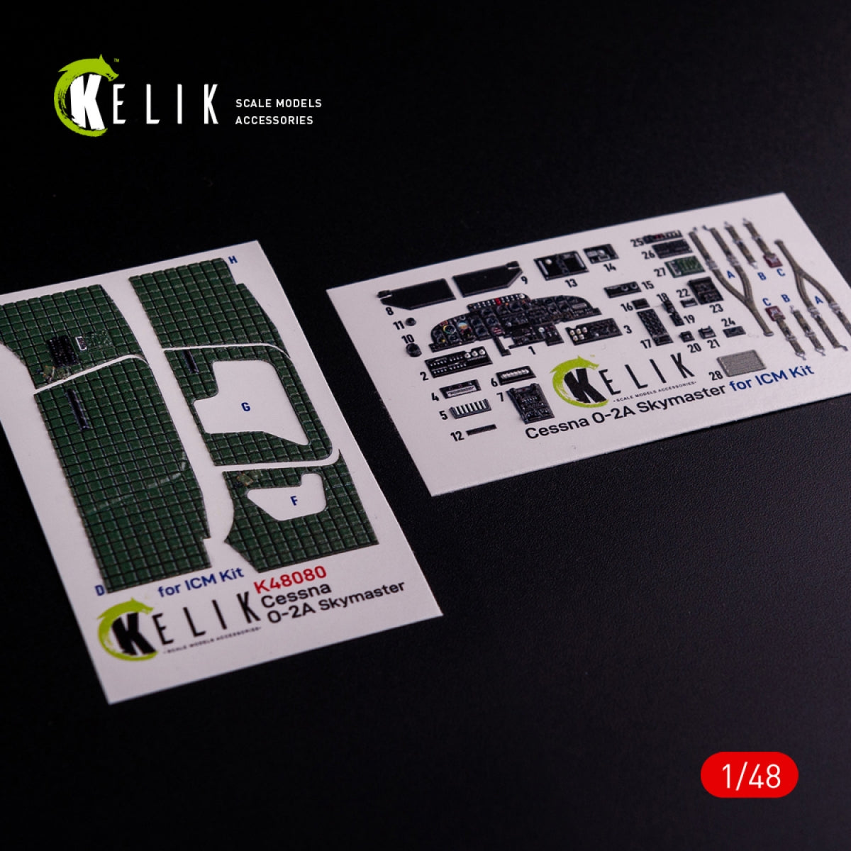 Décalcomanies 3D intérieures KELIK K48081 O-2A Skymaster « type décoration verte » pour maquette ICM au 1/48