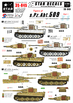 Star Decals 35-845 Tigres du s.Pz.Abt. 509 n° 1 1/35