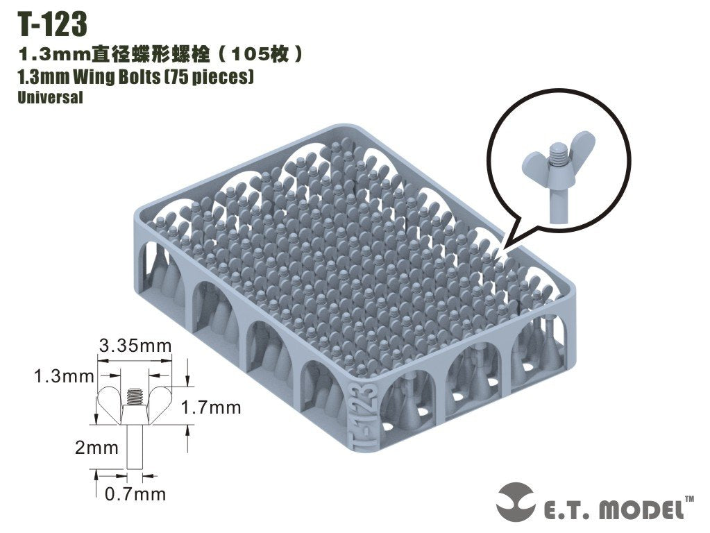 Boulons à ailettes ET modèle T-123 de 1,3 mm, 75 pièces
