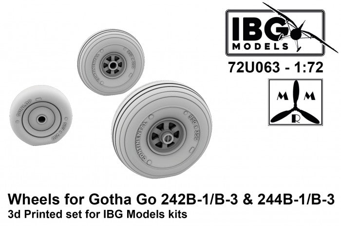 Roues IBG 72U063 pour Gotha Go 242B-1/B-3 et 244B-1/B-3, imprimées en 3D pour les maquettes IBG Models à l&amp;#39;échelle 1/72.