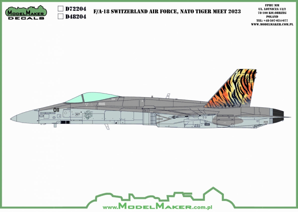 Décalcomanies ModelMaker D48204 F/A-18C Force aérienne suisse, NATO Tiger Meet 2023 1/48