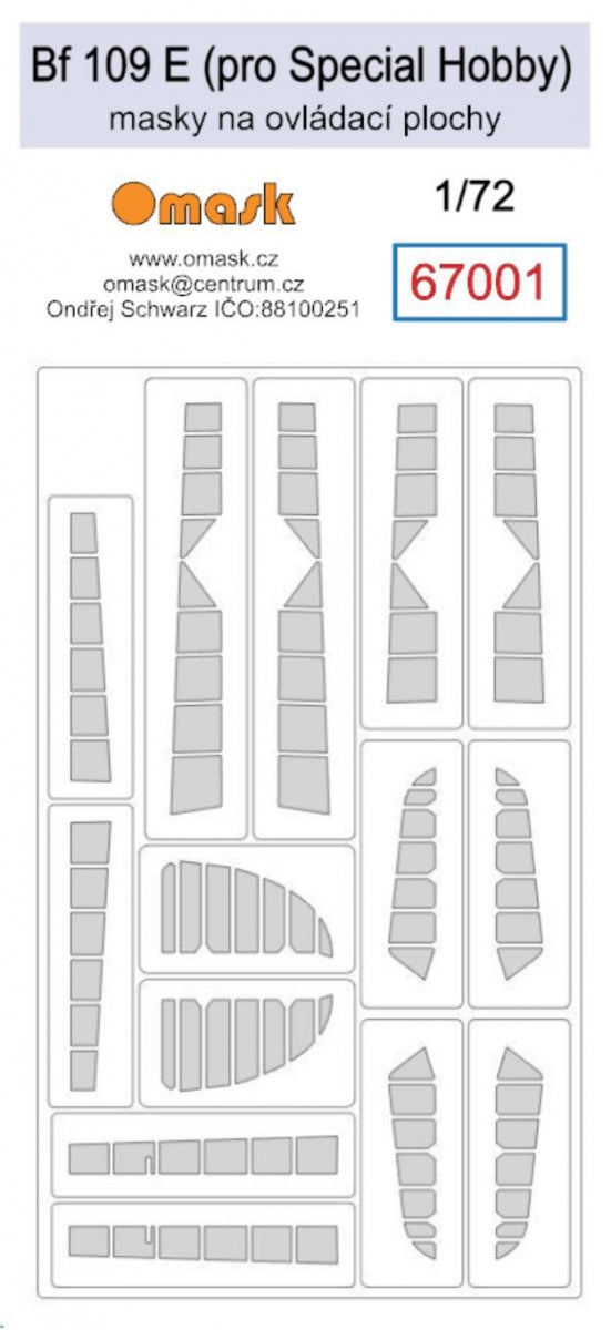 Masques Omask 67001 Bf 109 E pour surfaces de contrôle (pour SH) 1/72