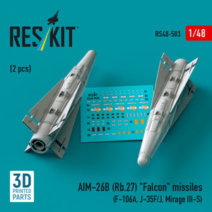 RESKIT RS48-0503 Missiles AIM-26B (Rb.27) « Falcon » (2 pièces) (Impression 3D) 1/48