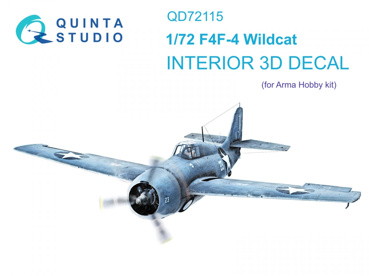Intérieur coloré imprimé en 3D sur papier décalcomanie pour F4F-4 Wildcat (Arma Hobby) Quinta Studio QD72115, échelle 1/72