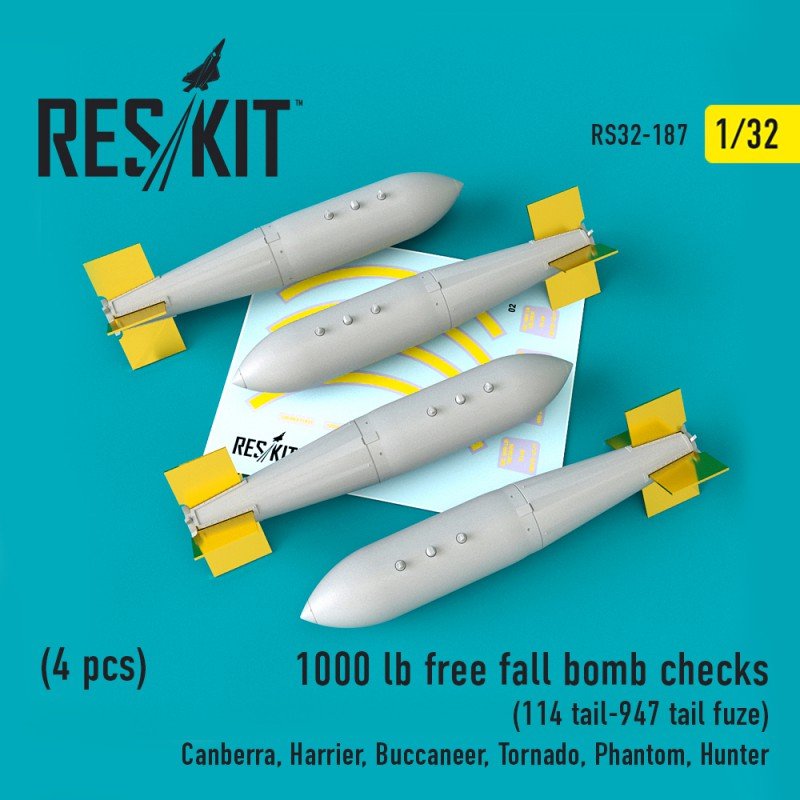 RESKIT RS32-0187 Vérifications de bombe à chute libre de 1000 lb (empennage 114 - fusée d'empennage 947) (4 pièces) 1/32