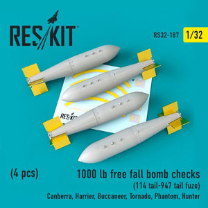 RESKIT RS32-0187 Vérifications de bombe à chute libre de 1000 lb (empennage 114 - fusée d&amp;#39;empennage 947) (4 pièces) 1/32