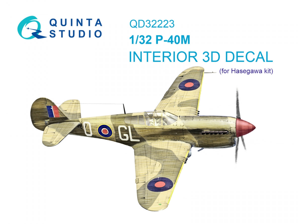 Intérieur coloré imprimé en 3D sur papier décalcomanie Quinta Studio QD32223 P-40M (Hasegawa) 1/32