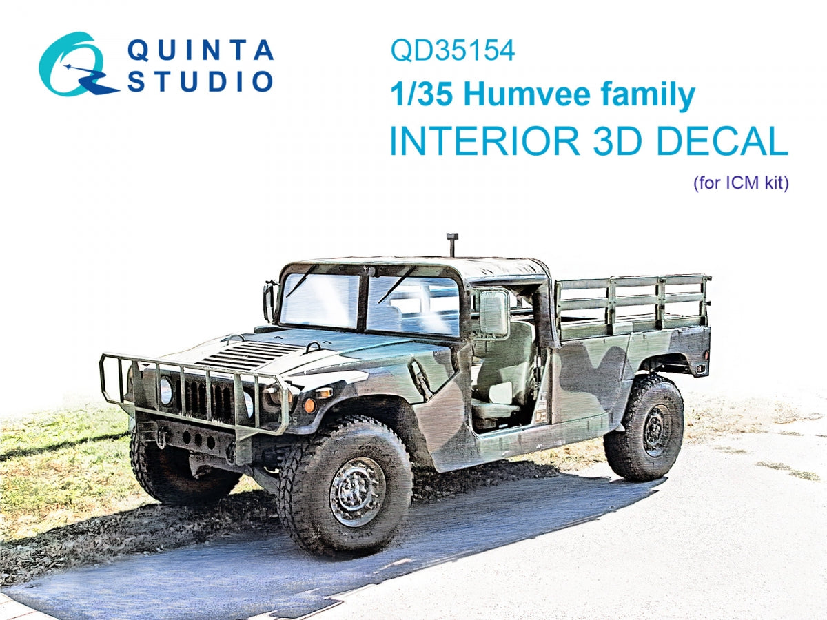 Quinta Studio QD35154 Humvee family 3D-Printed &amp; colored Interior on decal paper (ICM) 1/35