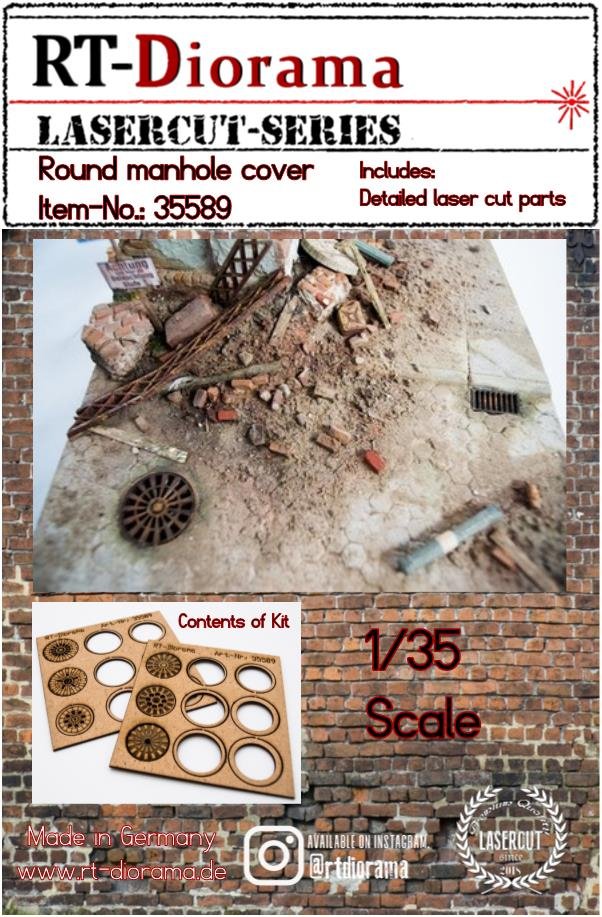 Plaque d&amp;#39;égout ronde RT-Diorama 35589, échelle 1/35