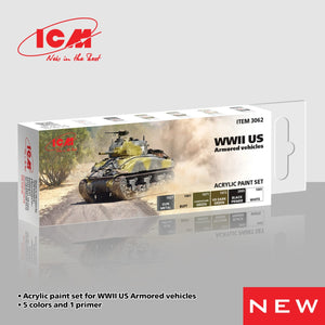Ensemble de peintures acryliques ICM 3062 pour véhicules blindés américains de la Seconde Guerre mondiale, 12 ml x 6