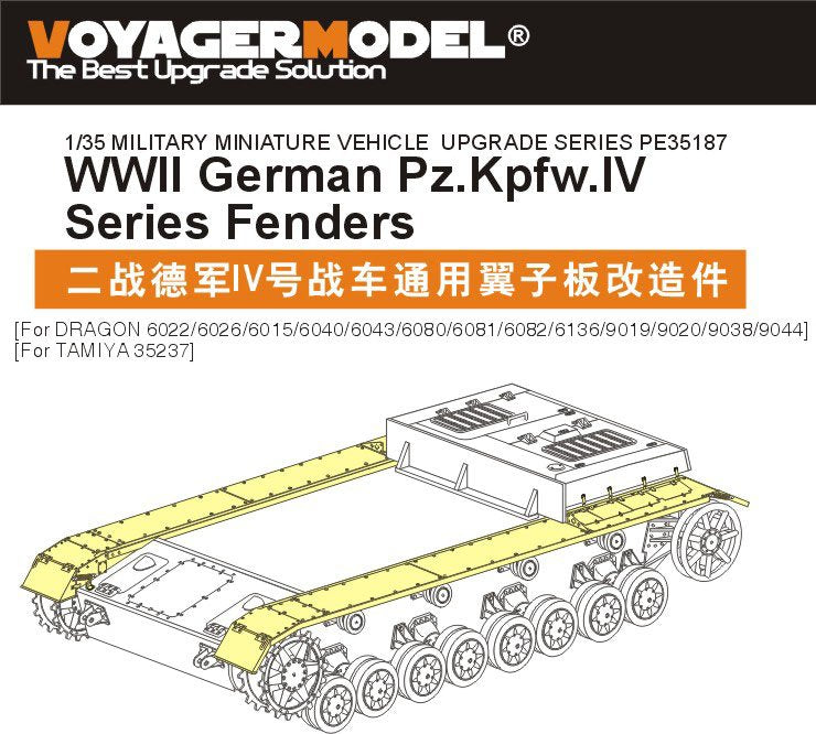 Garde-boues Voyager Model PE35187 pour chars allemands Pz.Kpfw.IV de la Seconde Guerre mondiale (pour la série DRAGON 60xx) à l'échelle 1/35