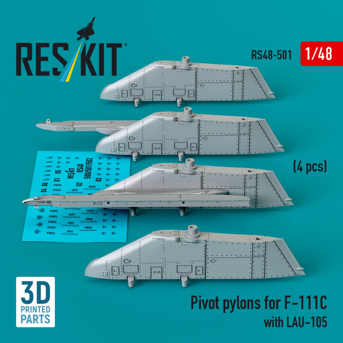 RESKIT RS48-0501 Pylônes de pivot pour F-111C avec LAU-105 (4 pièces) (Impression 3D) 1/48 – image 3