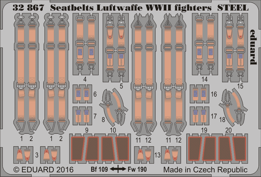 Eduard 32867 Ceintures de sécurité pour avions de chasse de la Luftwaffe (Seconde Guerre mondiale) - Acier - Échelle 1/32