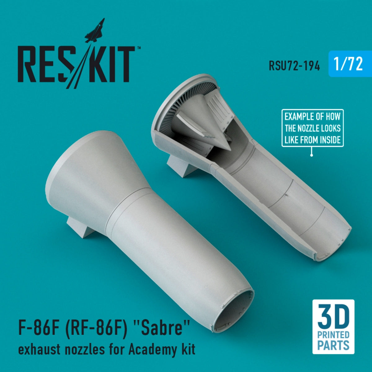 RESKIT RSU72-0194 F-86F (RF-86F) « SABER » TUYAUX D&amp;#39;ÉCHAPPEMENT POUR MAQUETTE ACADEMY (IMPRIMÉES EN 3D) 1/72