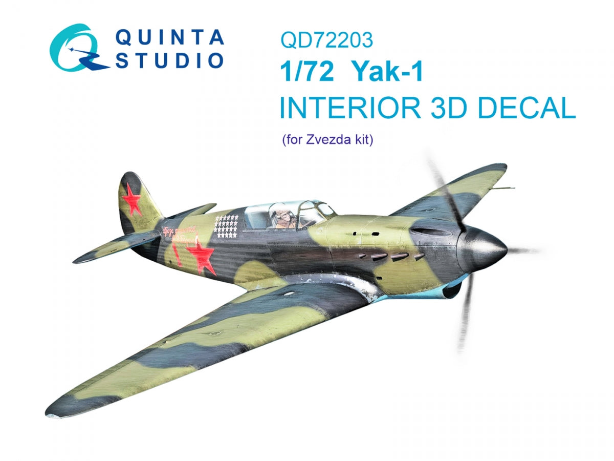 Intérieur du Yak-1 imprimé en 3D et coloré sur papier décalcomanie (Zvezda) Quinta Studio QD72203, échelle 1/72