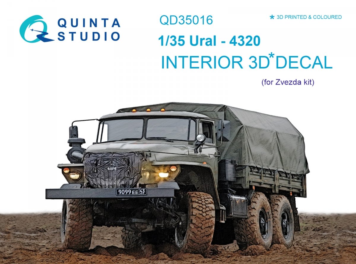 Intérieur imprimé en 3D et coloré sur papier décalcomanie Quinta Studio QD35016 Ural-4320 (pour kit Zvezda) 1/35