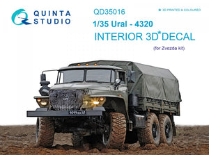 Intérieur imprimé en 3D et coloré sur papier décalcomanie Quinta Studio QD35016 Ural-4320 (pour kit Zvezda) 1/35