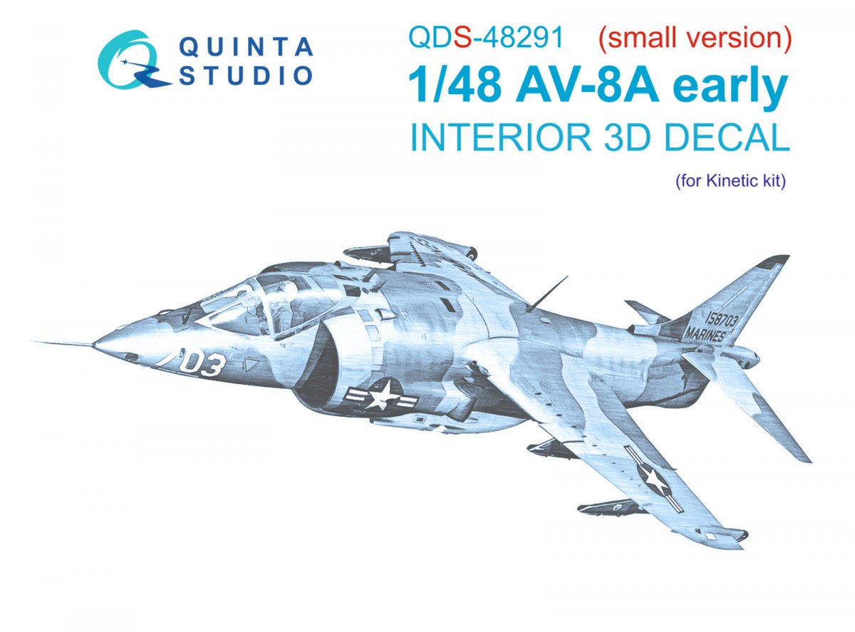 Intérieur imprimé en 3D et coloré sur papier décalcomanie Quinta Studio QDS-48291 AV-8A (version initiale) (petite version) 1/48