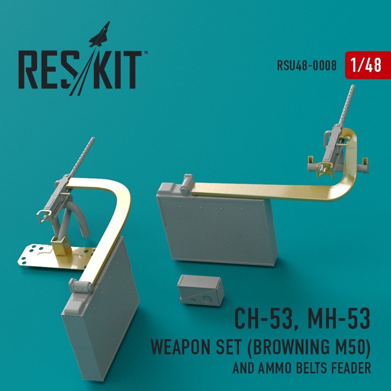 RESKIT RSU48-0008 CH-53, MH-53 Ensemble d&amp;#39;armement (Browning M50) et chargeur de bandes de munitions 1/48