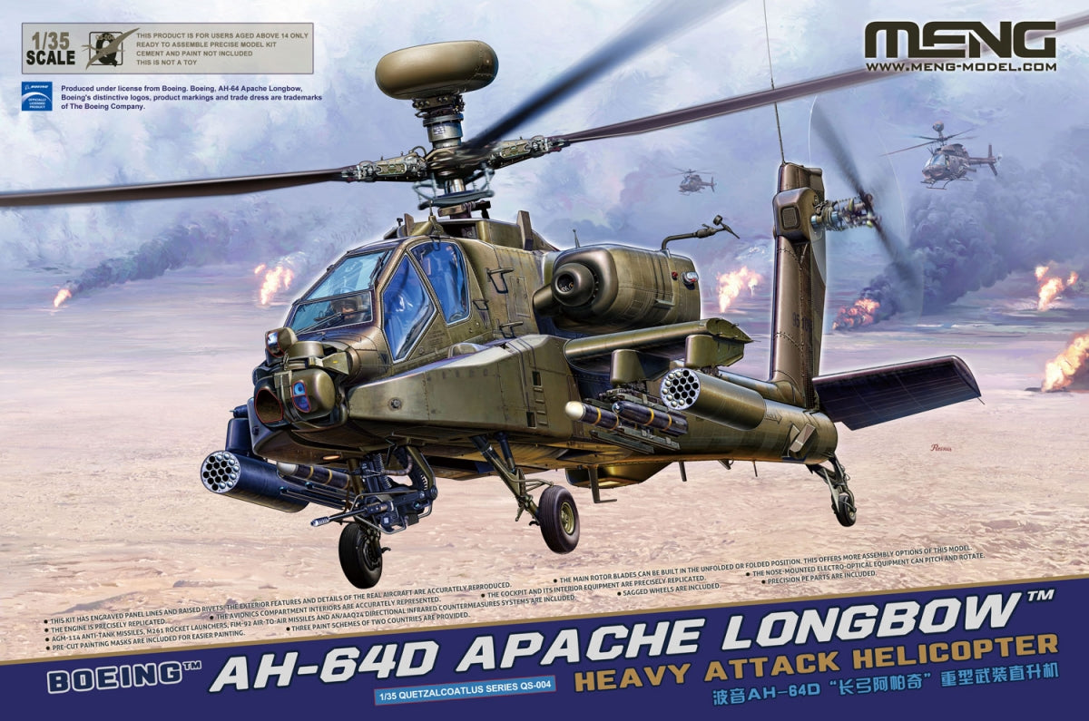 Maquette Meng QS-004 Boeing AH-64D Apache Longbow Hélicoptère d'attaque lourd 1/35