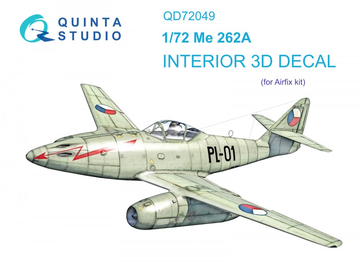 Intérieur imprimé en 3D et coloré sur papier décalcomanie Quinta Studio QD72049 Me-262A (Airfix) 1/72