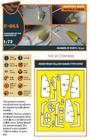 Masque de peinture double face Clear Prop! CPA72162 F-86A sur papier kabuki jaune pour maquettes CP au 1/72 – image 2