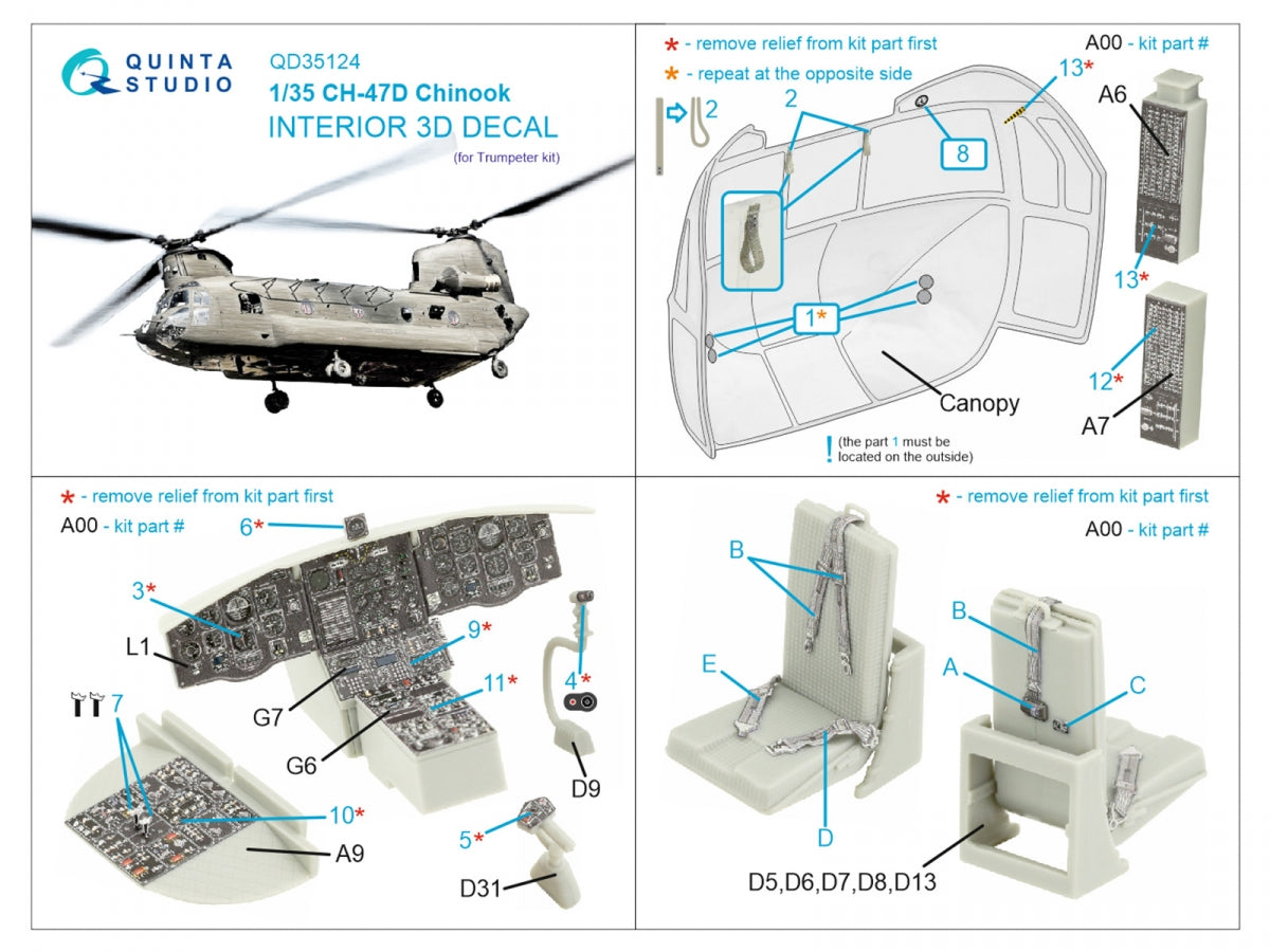 Quinta Studio QD35124 CH-47D 3D-Printed coloured Interior on decal paper (Trumpeter) 1/35 – zdjęcie 2