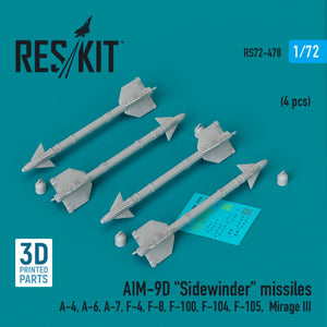 Missiles AIM-9D « Sidewinder » RESKIT RS72-0478 (4 pièces) (Impression 3D) 1/72