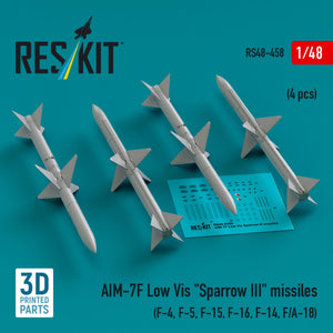 Missiles RESKIT RS48-0458 AIM-7F Low Vis « Sparrow III » (4 pièces) (Impression 3D) 1/48