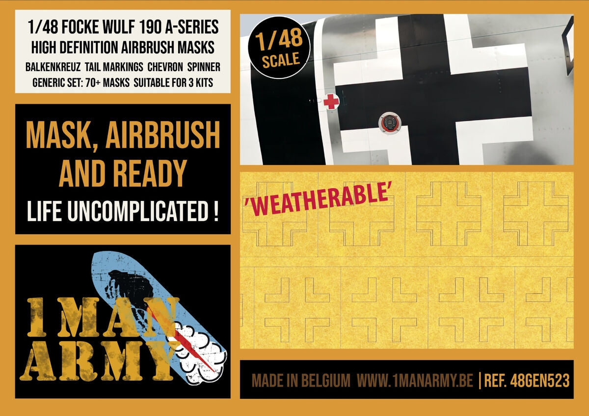 1 Man Army 48GEN523 Focke Wulf 190 A-Series Balkenkreuz Marquages ​​de queue 1/48