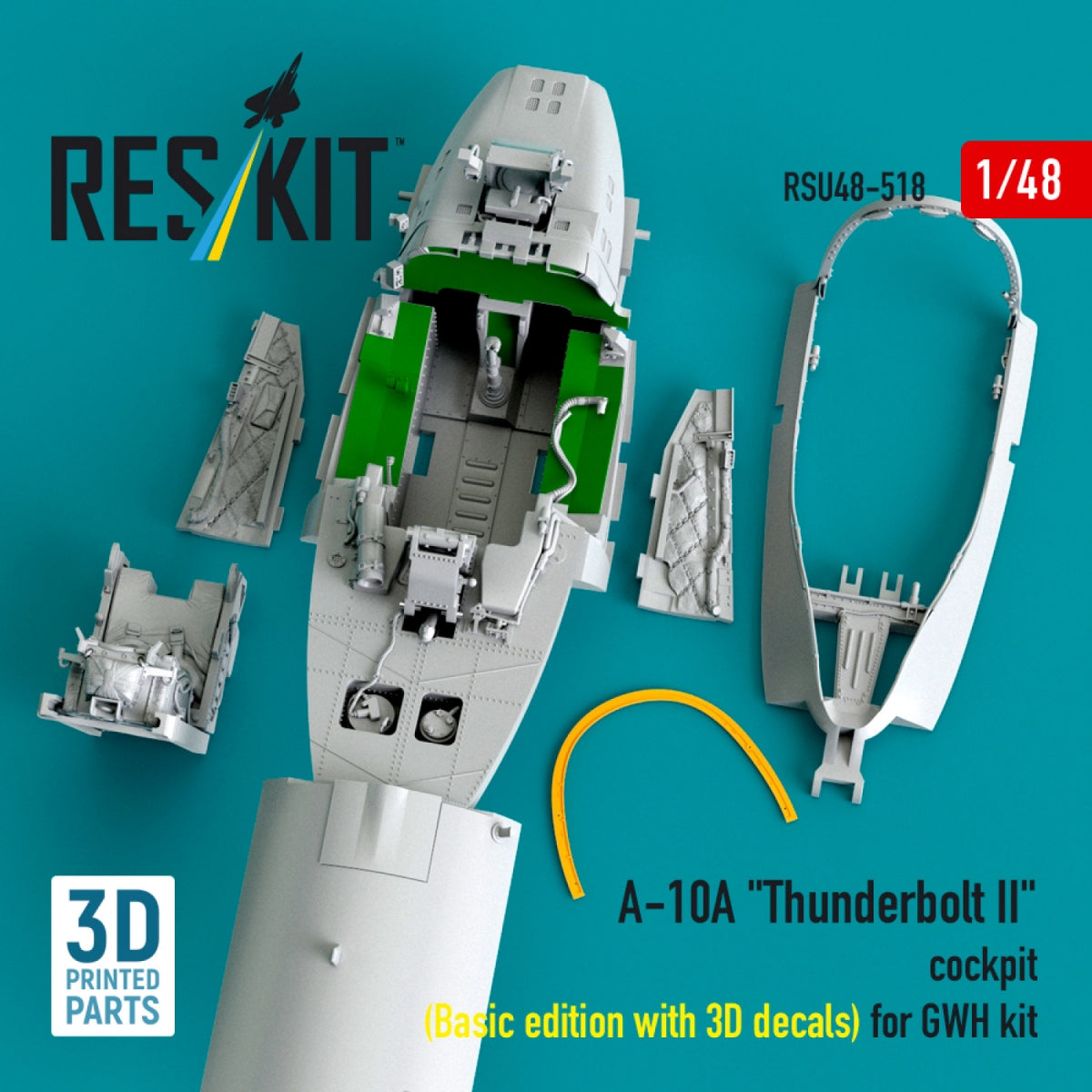 RESKIT RSU48-0518 A-10A "Thunderbolt II" cockpit (Basic edition with 3D decals) for GWH kit (3D Printed) 1/48