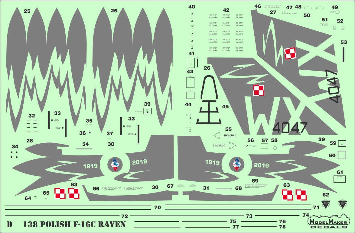 Décalcomanies ModelMaker D48138 F-16C RAVEN polonais, 100e anniversaire de l&amp;#39;armée de l&amp;#39;air polonaise, échelle 1/48 – image 3