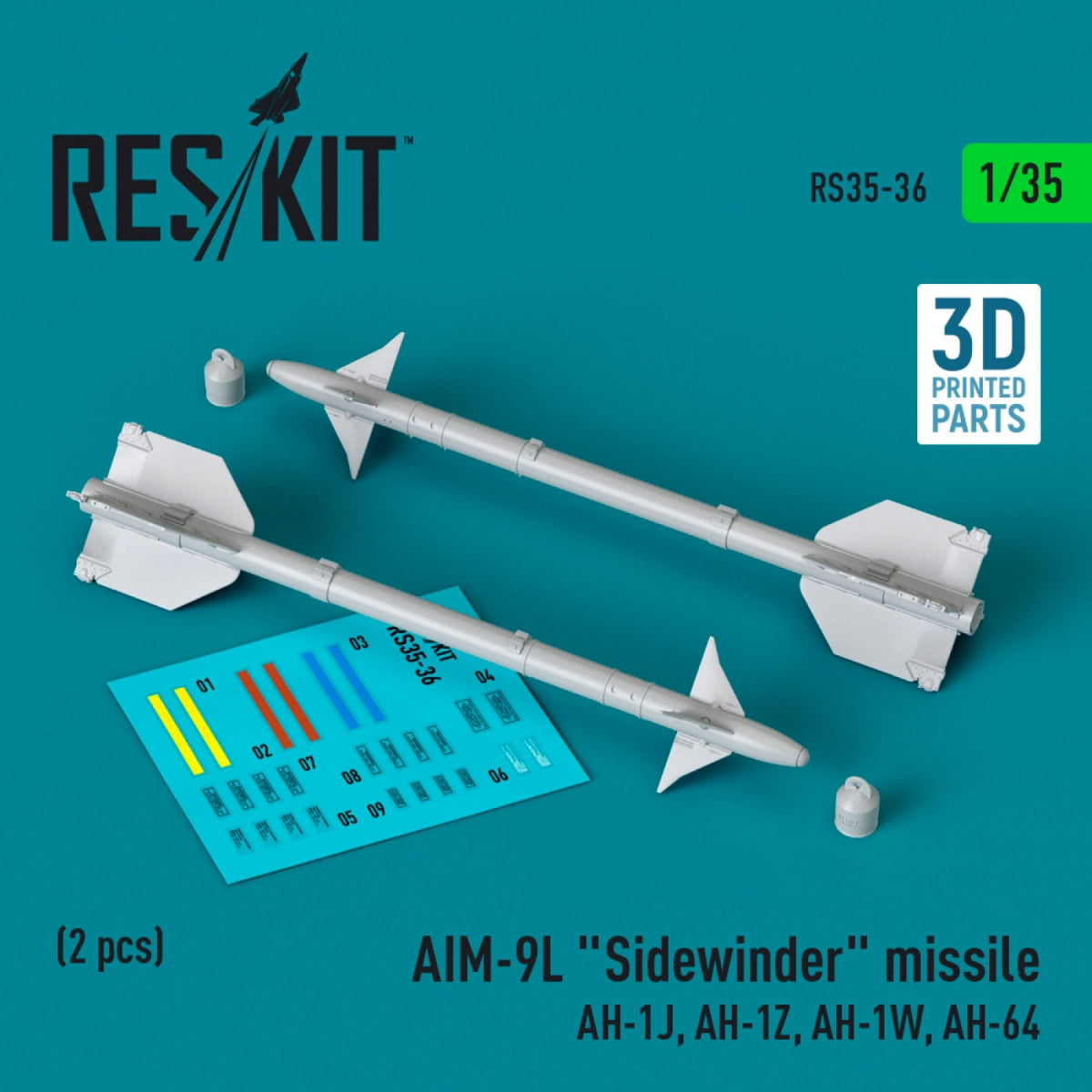 RESKIT RS35-0036 Missile AIM-9L « Sidewinder » (2 pièces) (Impression 3D) 1/35 